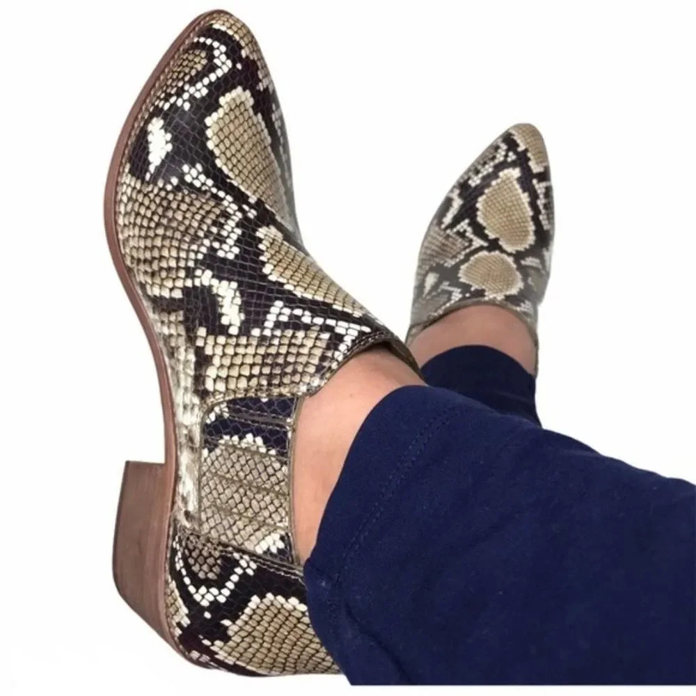 New Madewell Sonia Low Chelsea Bootie Snake Emboss Leather‎ Womens 8 Brown Black - Picture 2 of 16